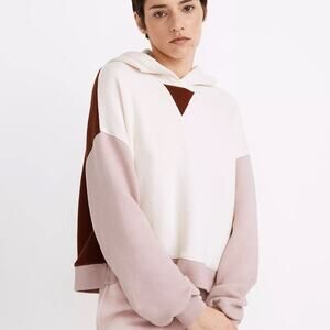 Madewell MWL Airyterry Cropped Hoodie Sweatshirt in Colorblock Size M
